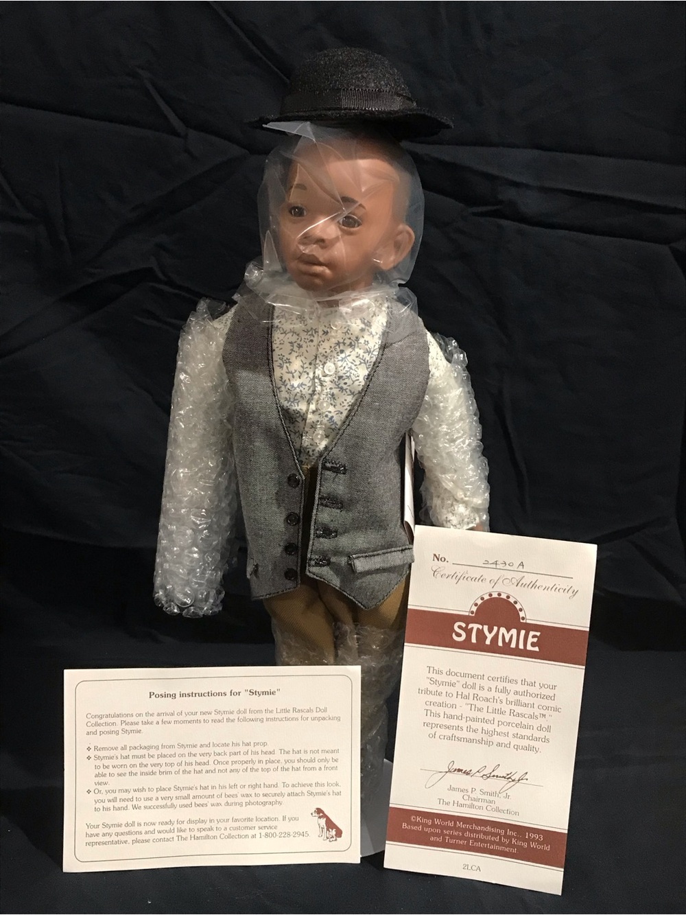 Stymie Porcelain Doll with Grey Vest and Black Hat